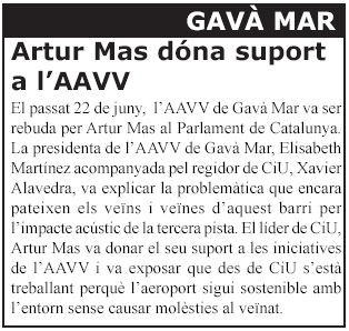 Noticia publicada en la publicaci&oacute;n PARLEM-NE sobre la reuni�n de la AVV de Gav� Mar con Artur Mas (N&uacute;mero 8 - Julio 2006)